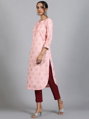 gold print straight kurta - 17410051 - Standard Image - 2