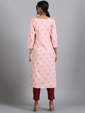 gold print straight kurta - 17410051 - Standard Image - 3