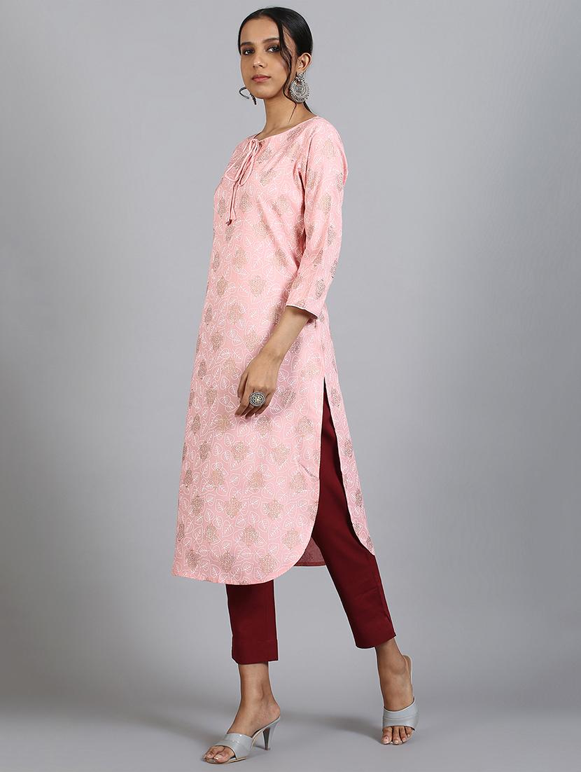 gold print straight kurta - 17410051 - Zoom Image - 2