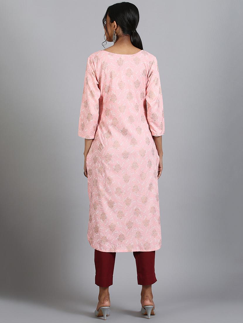 gold print straight kurta - 17410051 - Zoom Image - 3
