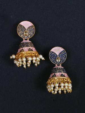 pink brass jhumka earring - 17410119 - Standard Image - 2