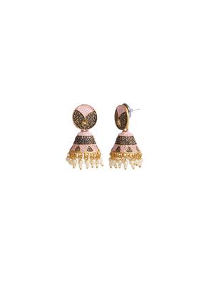 pink brass jhumka earring - 17410119 - Standard Image - 4