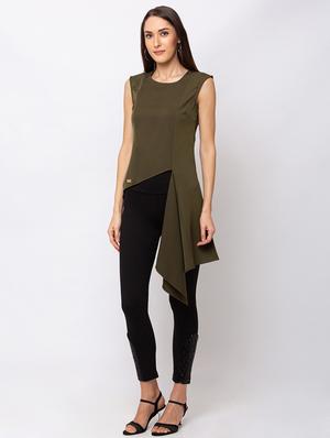 round neck asymmetric hem top - 17410126 - Standard Image - 2