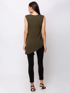 round neck asymmetric hem top - 17410126 - Standard Image - 3