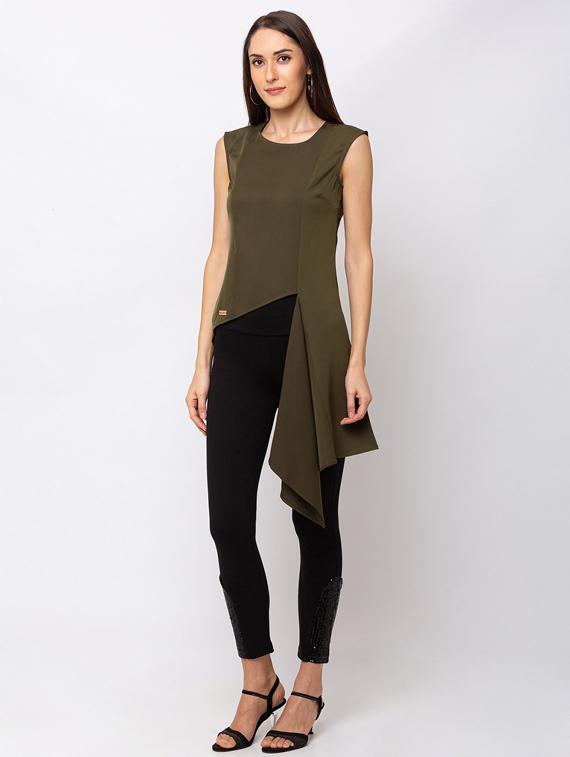 round neck asymmetric hem top - 17410126 - Zoom Image - 2