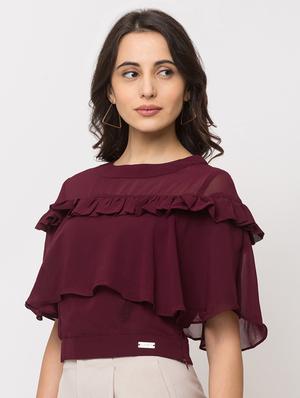 round neck frill detail top - 17410147 - Standard Image - 2
