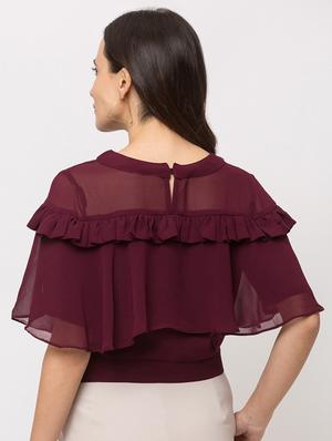 round neck frill detail top - 17410147 - Standard Image - 3