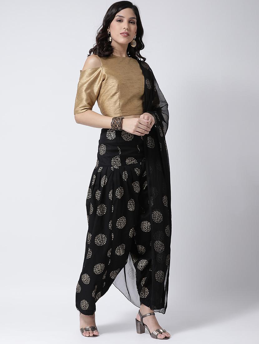 black cotton regular salwar with dupatta - 17410204 - Zoom Image - 4
