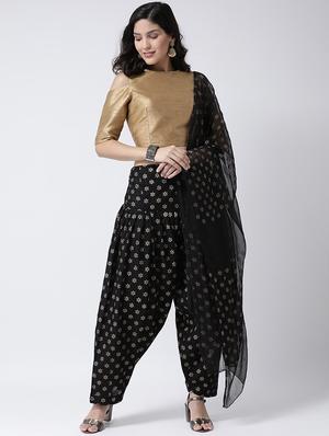 black cotton regular salwar with dupatta - 17410205 - Standard Image - 4