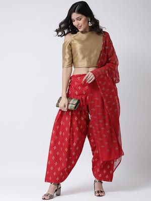 red cotton regular salwar with dupatta - 17410206 - Standard Image - 4