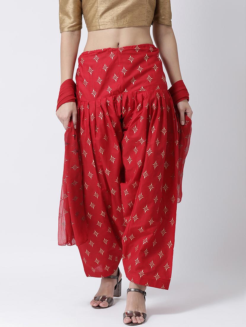 red cotton regular salwar with dupatta - 17410206 - Zoom Image - 1