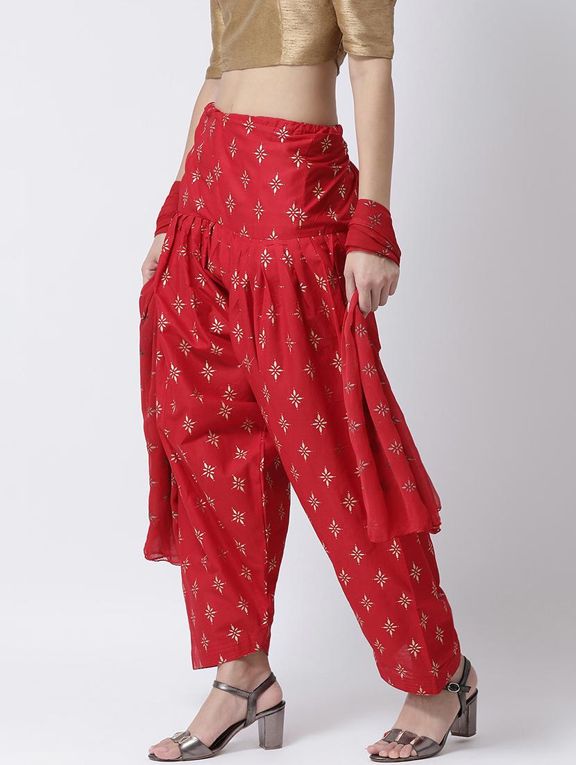 red cotton regular salwar with dupatta - 17410206 - Zoom Image - 2