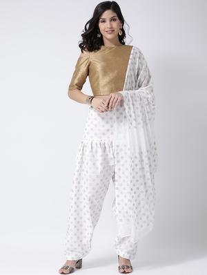 white cotton regular salwar with dupatta - 17410210 - Standard Image - 4