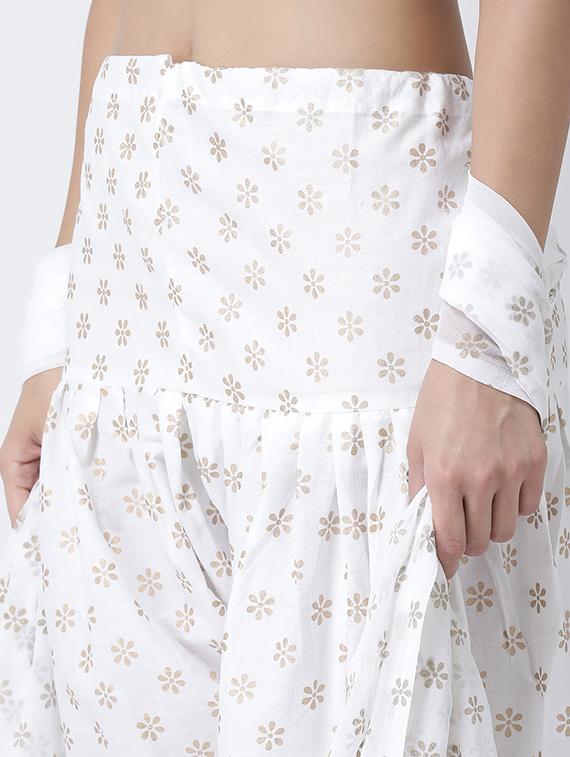 white cotton regular salwar with dupatta - 17410210 - Zoom Image - 5