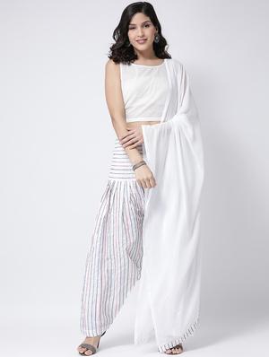 white cotton regular salwar with dupatta - 17410214 - Standard Image - 4