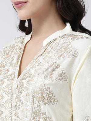 gold print a-line kurta - 17410230 - Standard Image - 4