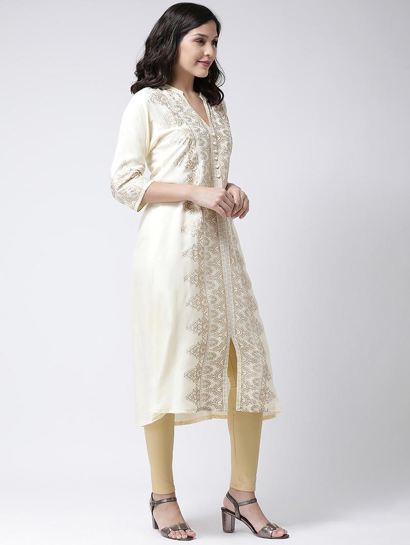gold print a-line kurta - 17410230 - Zoom Image - 2