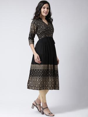 gold print flared kurta - 17410236 - Standard Image - 2