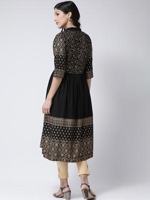 gold print flared kurta - 17410236 - Standard Image - 3