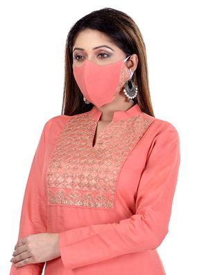 yoke zari embroidered straight kurta with face mask - 17411396 - Standard Image - 4