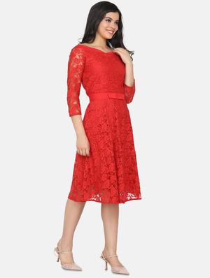 boat neck laced dress - 17411411 - Standard Image - 2