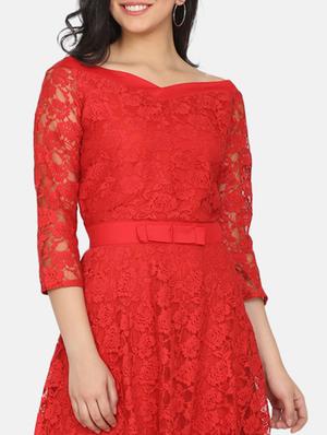 boat neck laced dress - 17411411 - Standard Image - 4
