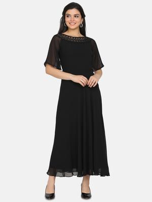 lace detail boat neck dress - 17411424 - Standard Image - 2