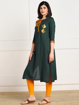 patchwork solid straight kurta - 17411499 - Standard Image - 2