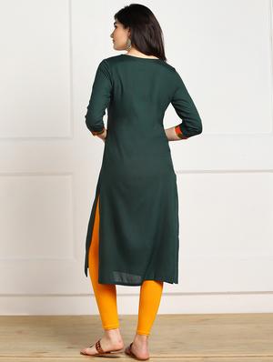 patchwork solid straight kurta - 17411499 - Standard Image - 3