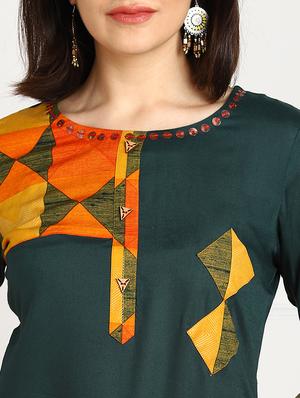 patchwork solid straight kurta - 17411499 - Standard Image - 4