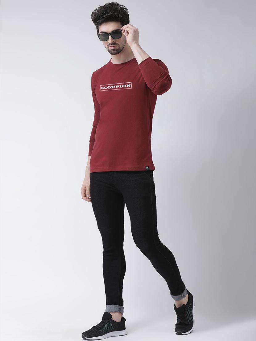 maroon chest print t-shirt - 17411517 - Zoom Image - 4