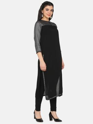 black straight kurta - 17412140 - Standard Image - 2