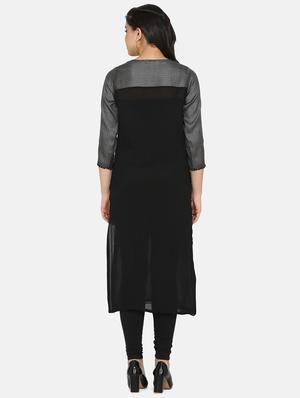 black straight kurta - 17412140 - Standard Image - 3