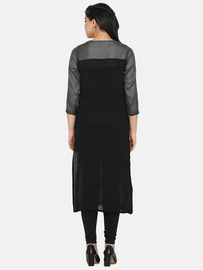 black straight kurta - 17412140 - Zoom Image - 3