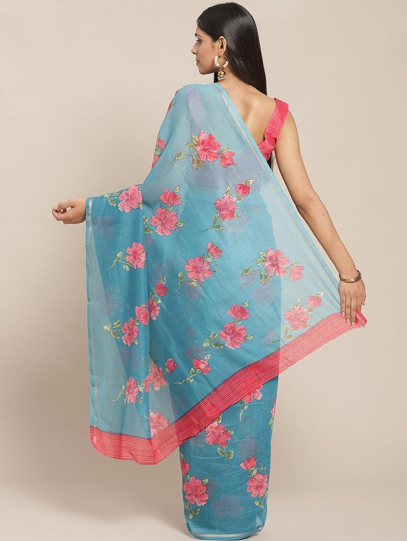 blue floral saree with blouse - 17412579 - Zoom Image - 2