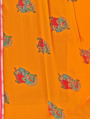 conversational printed saree with blouse - 17412595 - Standard Image - 4
