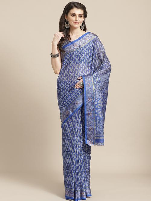 geometric printed saree with blouse - 17412598 - Standard Image - 1