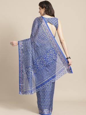 geometric printed saree with blouse - 17412598 - Standard Image - 2
