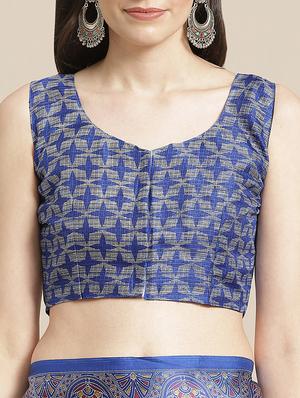 geometric printed saree with blouse - 17412598 - Standard Image - 3