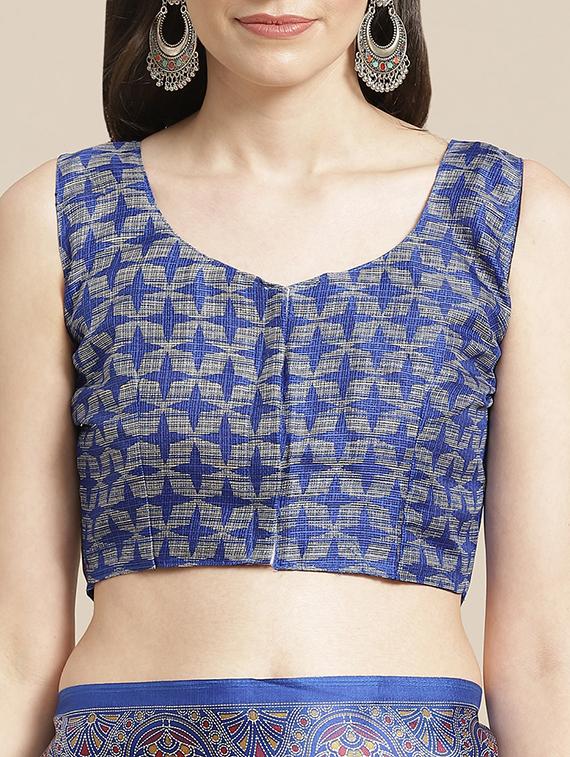 geometric printed saree with blouse - 17412598 - Zoom Image - 3