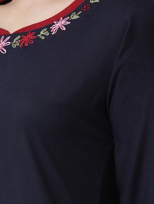 solid neck embroidered kurta palazzo set - 17413545 - Standard Image - 4