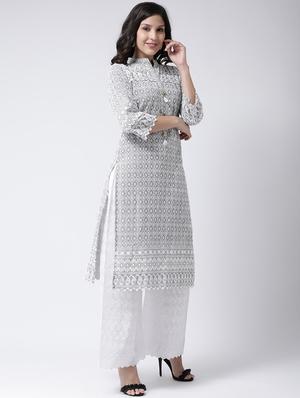embroidered kurta palazzo set - 17413589 - Standard Image - 2