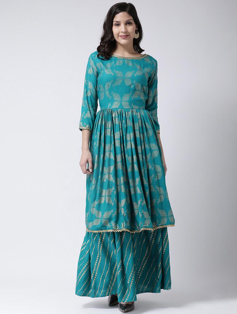 foil print kurta palazzo set - 17413591 - Zoom Image - 1