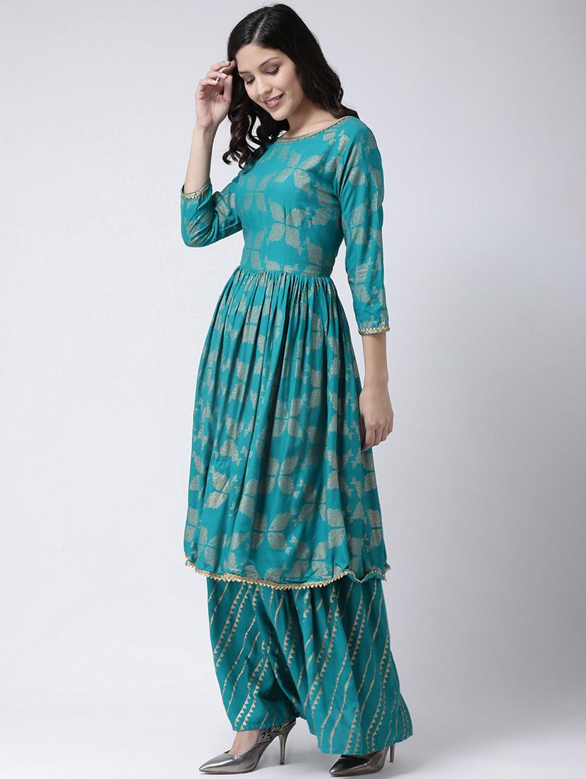 foil print kurta palazzo set - 17413591 - Zoom Image - 2