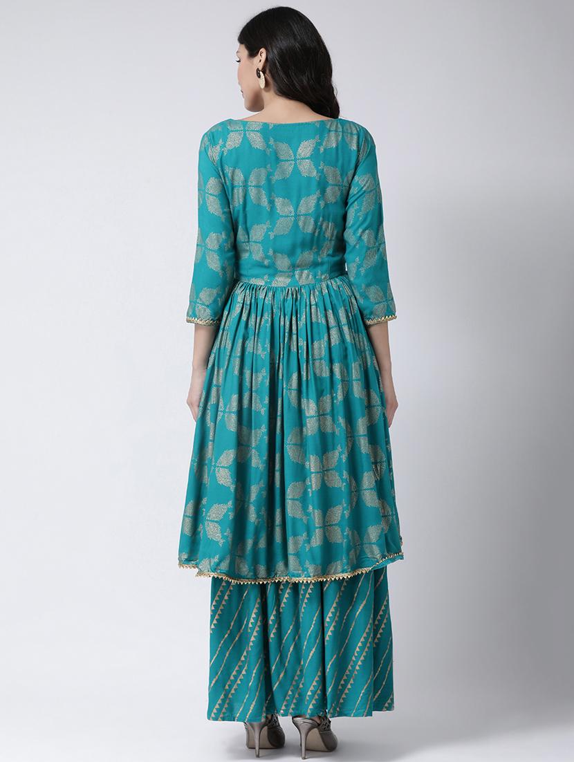 foil print kurta palazzo set - 17413591 - Zoom Image - 3