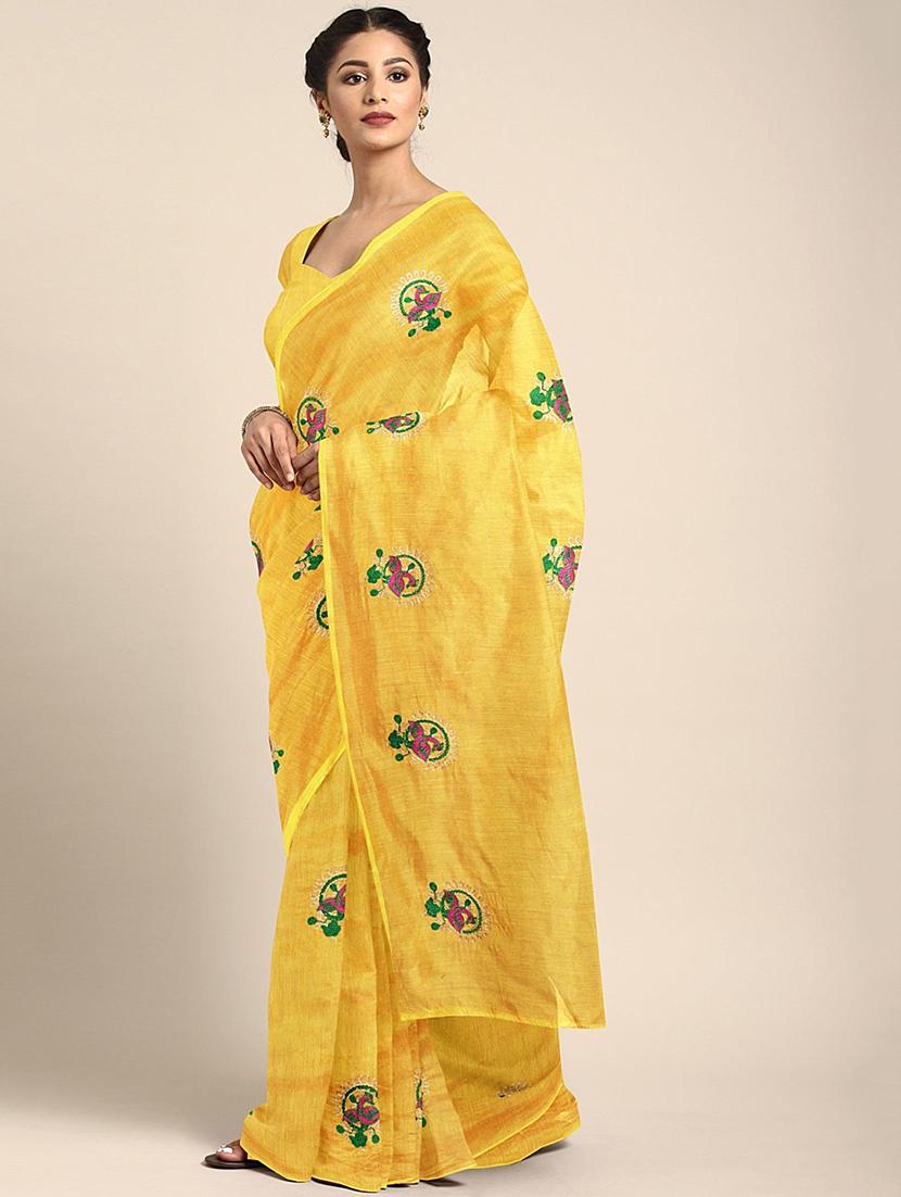 solid embroidered saree with blouse - 17413700 - Zoom Image - 1