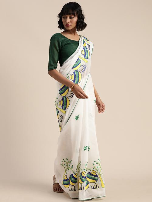 embroidered solid saree with blouse - 17413726 - Standard Image - 1