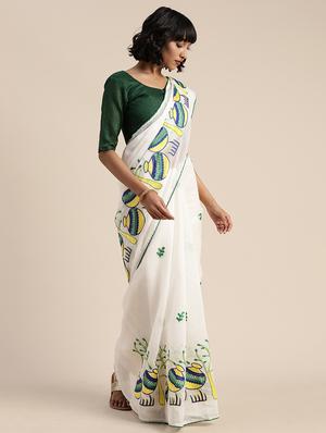 embroidered solid saree with blouse - 17413726 - Standard Image - 2