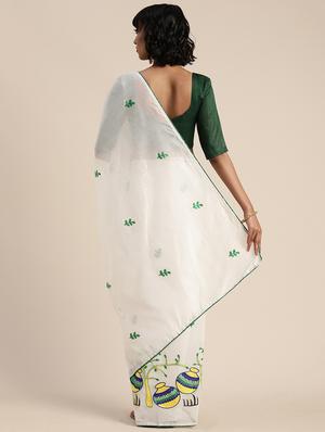 embroidered solid saree with blouse - 17413726 - Standard Image - 3