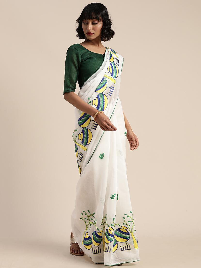 embroidered solid saree with blouse - 17413726 - Zoom Image - 1